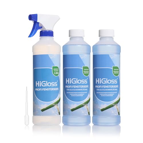 HiGloss Profi Fensterseife 2x 500ml Hochkonzentrat – Glasreiniger für streifenfreien Glanz mit Lotuseffekt – Entfernt Fett, Nikotin & Schmutz – Schutz vor Neuverschmutzung – Hautverträglich