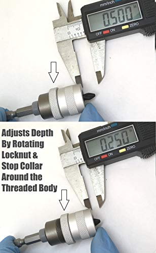 ELECTRIC DRILL to SCREWGUN CONVERTER Adjustable Clutch Drywall Tool Screw Depth Setter w/Manganese S2 Phillips 2 Screwdriver Bit | Countersink Plywood Deck PH2 Screws | 1/4 Shank Fits Corded Cordless