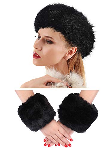 Pangda Women Faux Fur Headband Faux Fur Cuffs Women Winter Faux Fur Accessories for Women Winter Supply (Black)