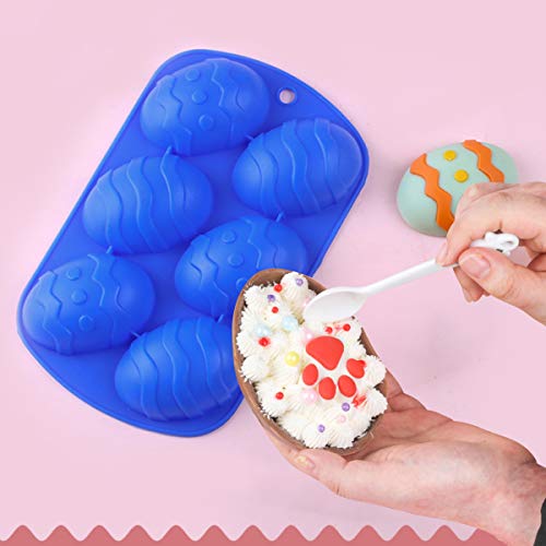 Akingshop Easter Egg Silicone Molds, Chocolate Easter Egg Baking Mold For Hot Chocolate Bombs And Breakable Egg Cocoa Shells, Great For Easter Chocolate Molds, Ice Cube, Chocolate, Candy. (Pink+Blue)