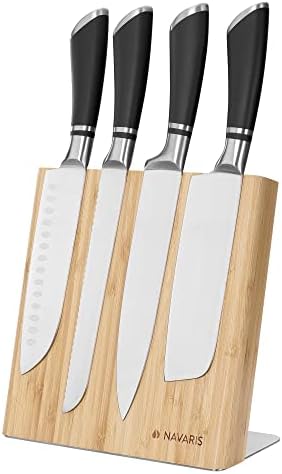 Navaris Wooden Magnetic Knife Holder - Universal Wood Magnetic Block & Organiser for Knives, Scissors, Kitchen Cutlery - Acacia, 27.7 x 27.5 cm