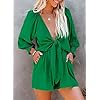 AlvaQ-Rompers-for-Women-Dressy-Spring-Summer-Tie-Knot-Front-Sexy-V-Neck-Jumpsuits AlvaQ Jumpsuits for Women Plus Size Spring Summer Tie Knot Front Sexy V Neck Brunch Outfits Date Night Outfit Green Romper Jumper Dress for Women Green Small