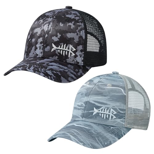 Image of BASSDASH 2 Pack Altimate Fishing Hunting Hat Mesh Back for Men Women Adjustable Baseball Trucker Cap Camo Blaze Orange
