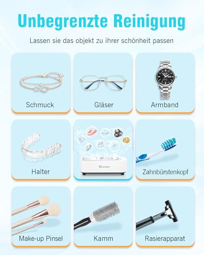Gisaae Ultraschallreinigungsgerät 48000Hz Brillenreinigungsgerät Mit 2 Modi Tragbar...