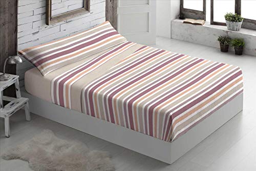 Foren Tex - Juegos de sábanas, (Line Beige), Cama 135 cm, pirineo, para Invierno térmicas de 110 g/m2, exclusivas. Económicas excepcional Calidad Precio.