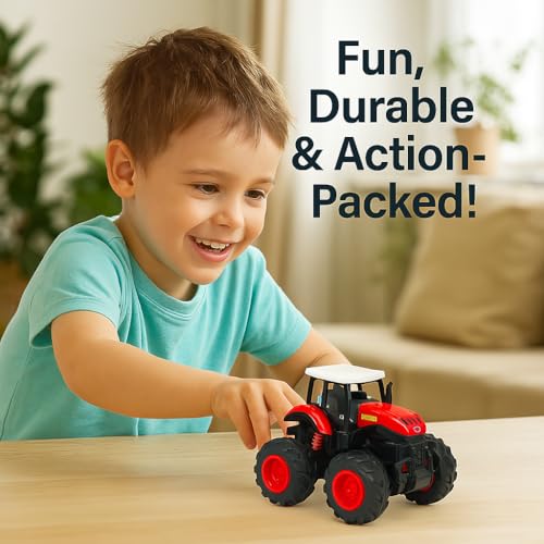 Image of Amitasha Tractor Toy Friction Power Die-Cast for Kids 3-12 Years 4WD Push n Go Mini Monster Truck 360 Flip Metal Vehicle 4 Wheel Drive Stunt Cars Pack of 1