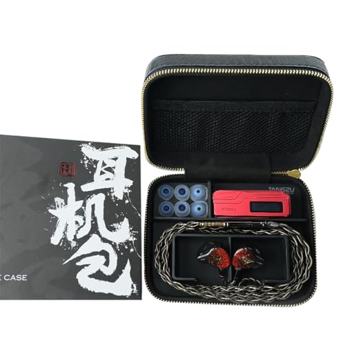 Image of TANGZU Premium Leather Earphone Case, Water-Resistant Portable Earbuds Storage Case for Earphones, Audio Accessories, Eartips and Cables, Black-Max