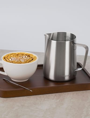 Image of Milk Frothing Pitcher, 20oz Stainless Steel Milk Frother Cup Steaming Pitcher, Cappuccino Espresso Accessories Coffee Bar Barista Tools, Metal Steamer Cup Milk Jug with Latte Art Pen, Matte Steel