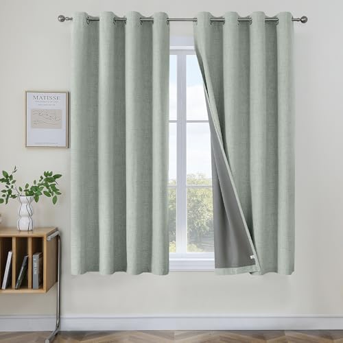 Image of Joydeco Sage Green Curtains 63 Inch Length, Linen 100% Blackout Curtains for Bedroom 2 Panels Set, Thermal Insulated Burlap Grommet Room Darkening Curtains for Living Room (42x63 inch, Sage Green)