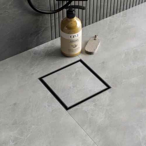 Image of Tapsa Tile Insert Floor Drain | 304 Stainless Steel | Invisible Shower Drain Channel | Shower Drain Channel | Water Drain Channel | with Cockroach Trap. (6X6, Black Matte 20 mm)