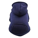 ペット 犬 服 パーカー コート 秋冬 あたたかい ジャケット セーター 袖なし フード付き タンクトップ もこもこ 柔軟 散歩着 誕生日 贈り物(S,ネイビー)