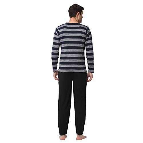 Image of Mack Jonney Men Cotton Blend Relaxed Night Suit Co-Ord Set with Round Neck Full Sleeve T-Shirt and Track Pant-Vj-Mns-Ttp-Group27