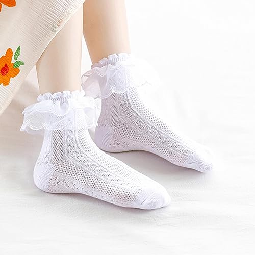 Ashmyova Girls Ruffle Lace Trim Cotton Socks Kids Girl Eyelet Frilly Comfortable Princess Style Dress Socks 6 Pairs4