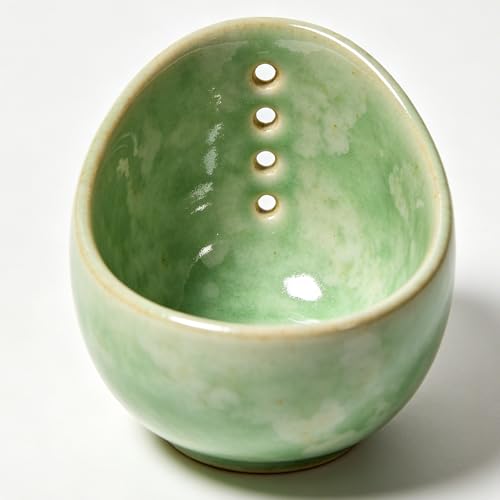 2025 Latest Herb Stripper Pottery Bowl Cutter Tool: Stripping Ceramic Fresh Herbs Kale Striper Cilantro Cutting Razor Gift Herbalists Peeler Shredder Chopper Clay Small Cup (Green A(No Scissor))