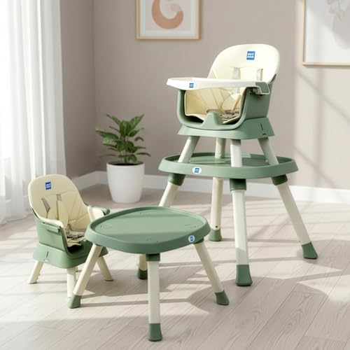 Image of Mee Mee Little Scholar Baby High Chair for Baby Feeding, 5-in-1 Convertible Kids Feeding Chair Compact Fold with High Adjustable, Play Chair Booster, Travel Friendly, 0.5 to 3 Years Kids (Green)