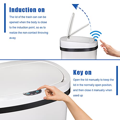 Image of BestOffice | 13 Gallon Stainless Steel Trash Can with Lid | White | Automatic Touchless Garbage Can | Odor Control | Modern Oval Design | Easy to Clean | For Kitchen, Bathroom, Office or Home