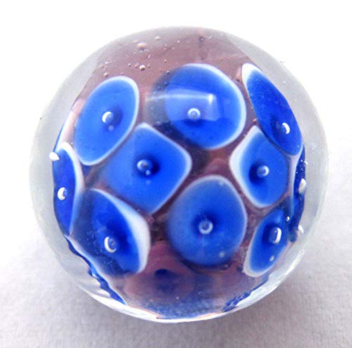 Big Game Toys~22Mm (7/8") Frog Spawn Hand Made Art Glass Marble W/Stand Clear/Purple/Blue #TOP5