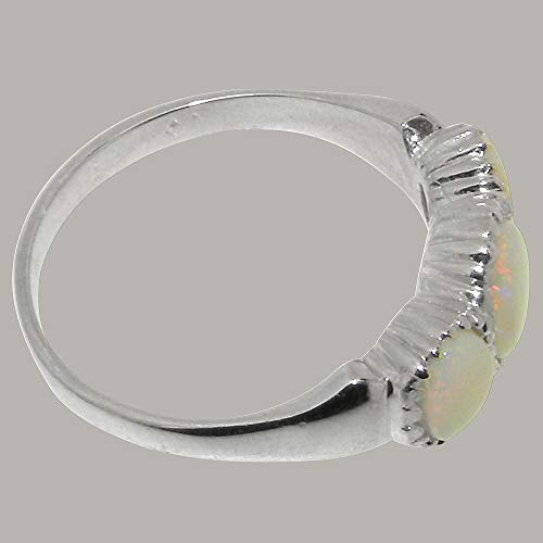 925 Sterling Silver Natural Opal Womens Trilogy Ring - Sizes 4 to 12 Available4