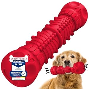 SAMNIS® – Dog Chew Toy – Red – Especially Robust Premium Natural Rubber – Indestructible Dog Toy for Normal Chewing – Dog Toy Squeaky for Medium and Large Dogs