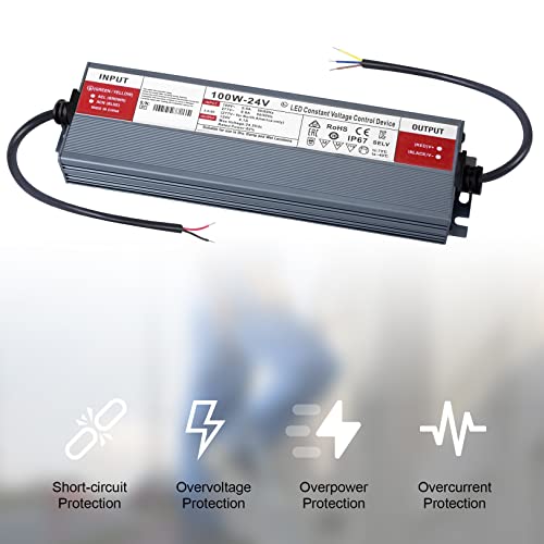 Image of QNNP LED Driver 100 Watts 24V DC Low Voltage Transformer Waterproof IP67 Power Supply Transformer Adapter AC 85V-265V to 24V DC, LED Power Supply for Indoor Outdoor Lighting