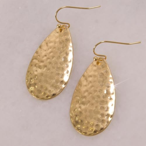 Hammered Teardrop Earrings for Women - Boho Dangling Statement Dangle Earrings, Elegant Textured Tear Drop Dangles in Gold Tone or Silver Tone3