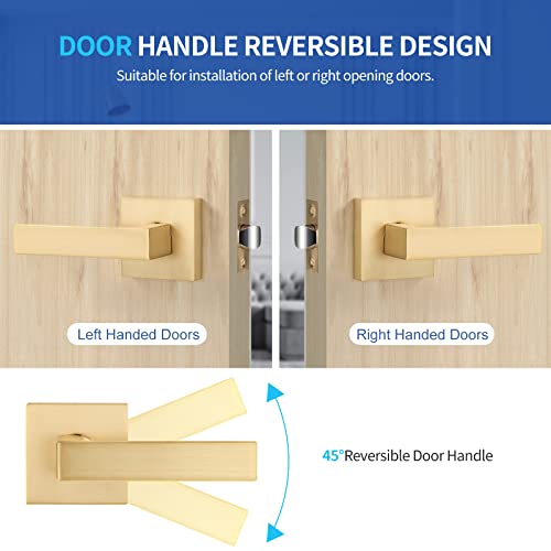 Bonpoly 10 Pack Brass Interior Door Handles, Passage Function, Heavy Duty Hall And Closet Door Knobs, Satin Brass Closet Door Handles For Left Or Right Handing #TOP4