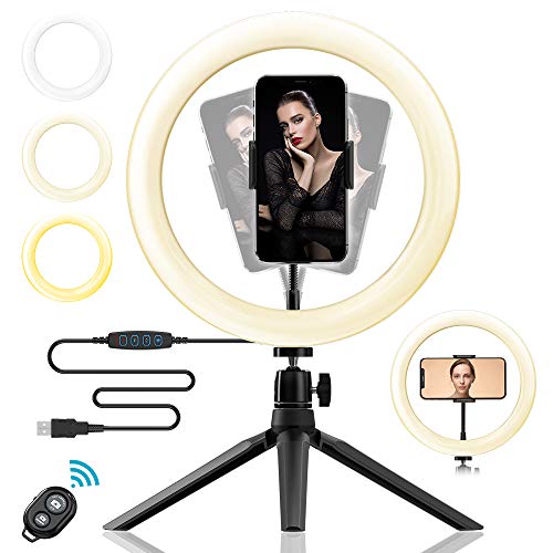 VersionTech Ring Light avec Trépied, Anneau Lumineux LED 10 Pouces 3 Modes d'Éclairage 11 Réglables pour Filmer, Maquillage, Selfie, Youtube, TikTok, Diffusion en Direct
