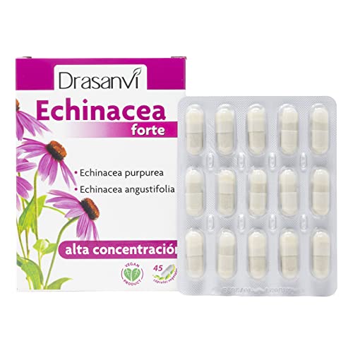 DRASANVI ECHINACEA FORTE - Equinacea purpúrea + Equinacea angustifolia - En forma de extracto seco estandarizado - VEGANO - SIN GLUTEN - 45 cápsulas vegetales