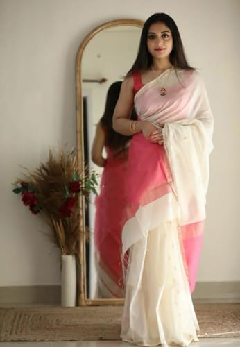 Image of Women's Cotton Woven Soft Sarees With Attach Blouse Piece.