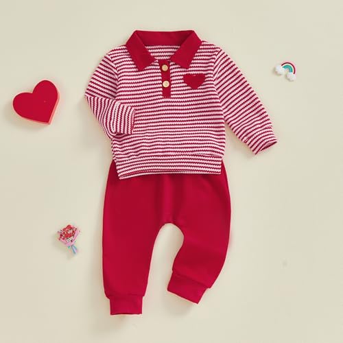 Image of VISGOGO Baby Boy Clothes Toddler Fall Winter Outfit Sweater Toddler Boy Striped Clothes 6 12 18 Months 2 3T 4T Pant Set