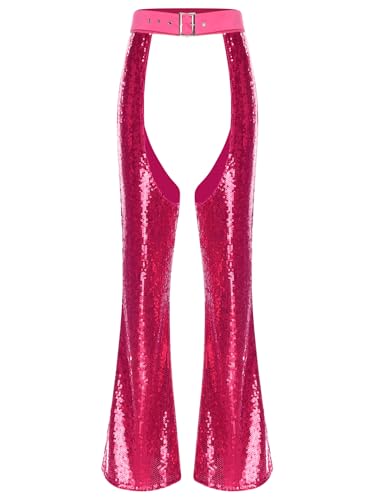 Women's 70s Western Cowgirl Bell Bottoms Chaps Y2k Flared Pants Disco Outfit Party Clubwear