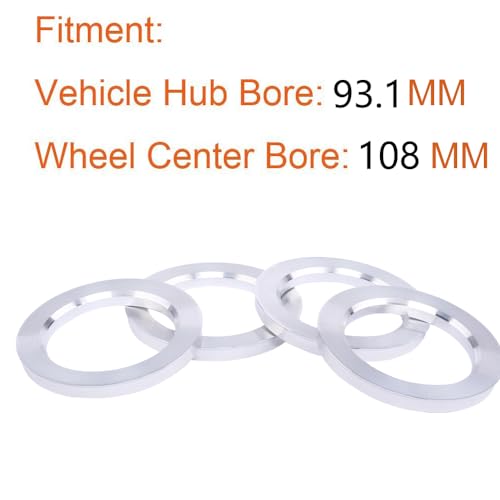 Image of ZHTEAPR Wheel Hub Centric Rings 108 to 93.1 OD=108mm ID=93.1mm Aluminium Alloy Wheel Hubrings 93.1 to 108