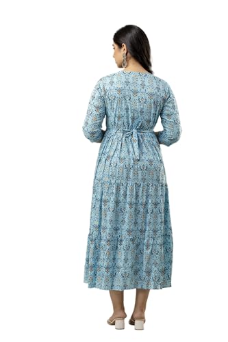 Image of Women's Rayon Anarkali Maternity Ankle Length Dress, Pregnancy Dress,Feeding Kurti,Easy Brest Feeding Dress, with Both Side 9 inch Zipper and Belt