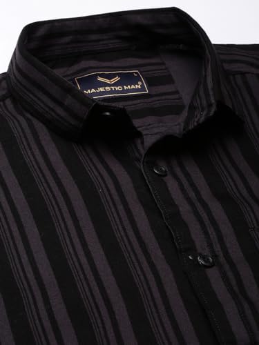 Image of Majestic Man Men's Standard Slim Fit Striped Pure Cotton Casual Shirt
