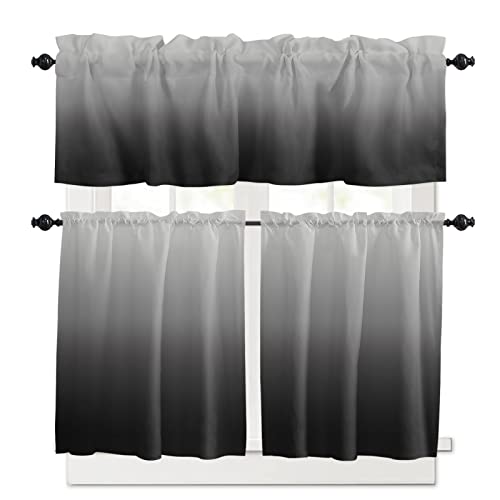 Black and Grey Kitchen Curtain Valance and Tiers Set Ombre