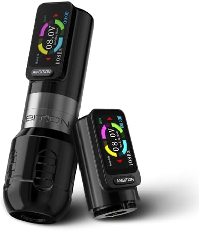 Ambition Zetton Wireless Tattoo Machine with Extra 2400mAh Battery Brushless Motor Straight Drive Bar Color Touch Display Rotary Tattoo Gun Cartridge Pen Supply for Professional Tattoo Artists