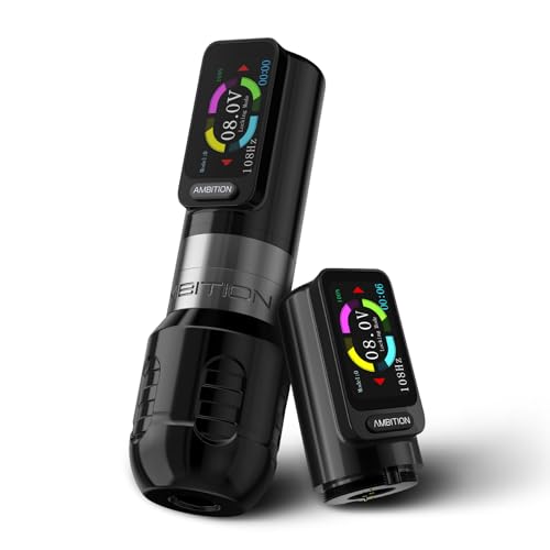 Ambition Zetton Wireless Tattoo Machine with Extra 2400mAh Battery Brushless Motor Straight Drive Bar Color Touch Display Rotary Tattoo Gun Cartridge Pen Supply for Professional Tattoo Artists