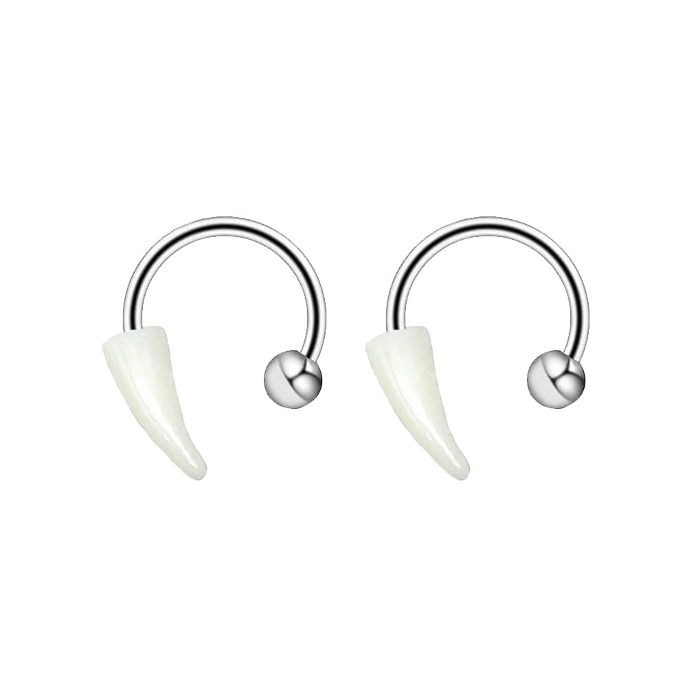 2 anillos de labios con colmillos de vampiro de 16 g para mujeres y hombres, de acero inoxidable, para mordedura de serpiente, joyería de Halloween, piercings corporales, 8-12 mm - 8mm