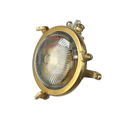 Licht-Erlebnisse Wandleuchte für Außen rund aus Messing wertig maritim IP44 Bullauge Premium D:14cm Schiffslampe Schiffsleuchte Wandlampe Hof Garten Außenleuchte