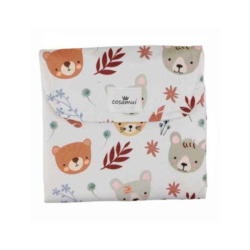 Pack para bebé cambiador plegable portátil y neceser - Impermeable - recién nacido - 100% Algodón Exterior - Hecho en España (animal bosque, Sólo cambiador)