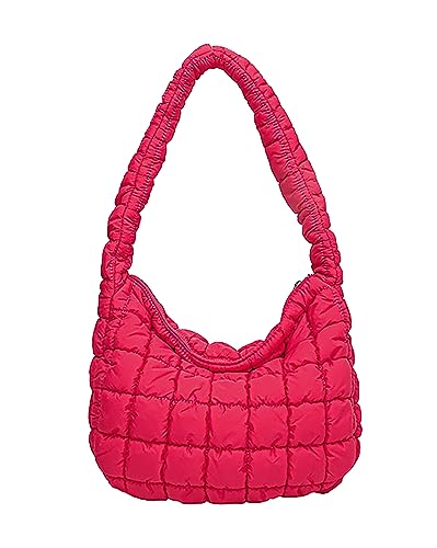 Sacola acolchoada para mulheres, bolsa acolchoada leve, bolsa de ombro Hobo, bolsa de mão, bolsa de mão com zíper 2025, rosa, One Size