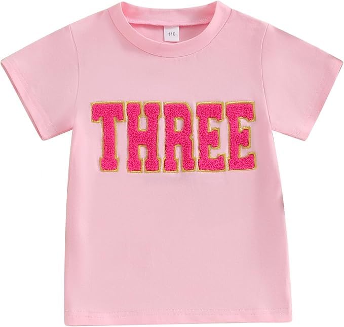 Toddler Baby Girls Birthday Shirt 2nd 3rd 4th Birthday Tshirt Two Three Four Bday Party Outfits Embroidery Tee Tops