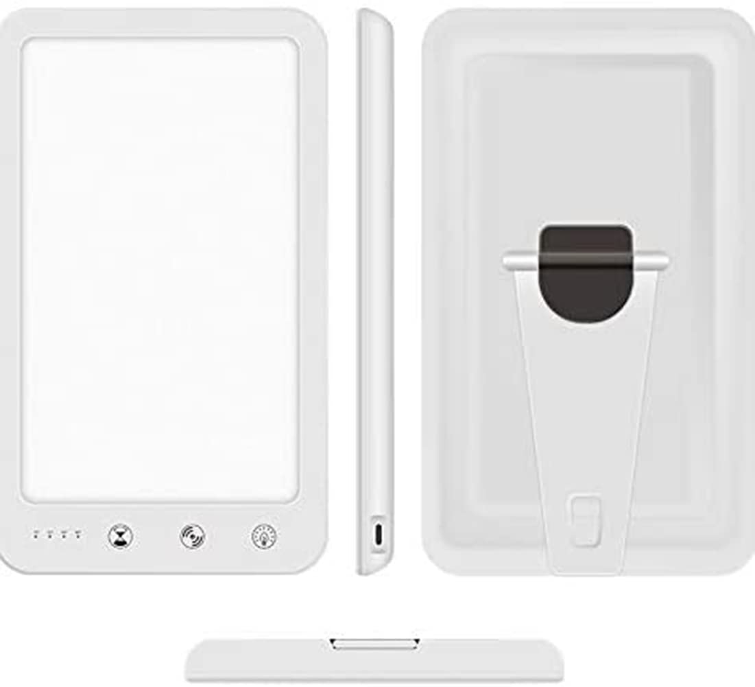 Lampe Triste, 10000 Lux Portable Lampe De Luminothérapie, Sans UV 5 Niveaux De Luminosité Réglables 4 Fonction De Minuterie, Le Traitement Efficace Des Troubles Affectifs Saisonniers,Blanc