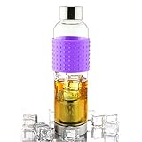 Asobu Ice Tea and Coffee Infuser Glass Water Bottle To-Go for Cold Brew, 14 oz, Violet