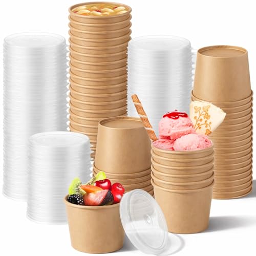 Image of Sabary 50 Pack 12oz Paper Soup Containers with Lids, Disposable to Go Soup Bowls, Ice Cream Cups, Take out Food Storage Containers, Microwavable and Freezer Safe for Ice Cream, Noodles, Snack, Yogurt