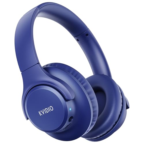 KVIDIO Auriculares Supraaurales Inalámbricos, 65 Horas de Reproducción Auriculares Bluetooth, Cascos Ligeros Plegables con Micrófono, Graves Profundos (Azul)