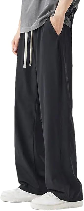 Mens Slim Fit Pants Casual Outdoor Solid Color Fishing Pants High Waist Wide Leg Trousers