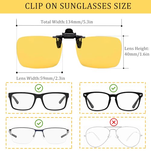 Image of Polarized Clip-on Sunglasses Anti-Glare UV Protection Fishing Driving Sunglasses Over Prescription Glasses (Drak Green + Yellow)