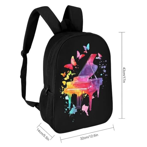 Colorful Piano with Butterflies 17 Inch Backpack Classic Travel Daypack with Adjustable Shoulder Straps for Men Women2