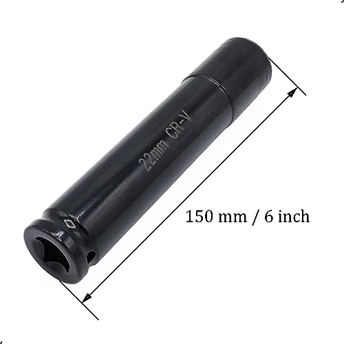 Image of 1 /2 inch Drive by 22mm Deep Impact Socket, Heat-Treated CR-V Steel 6 inch Length, 6-Point Metric Size (22mm)